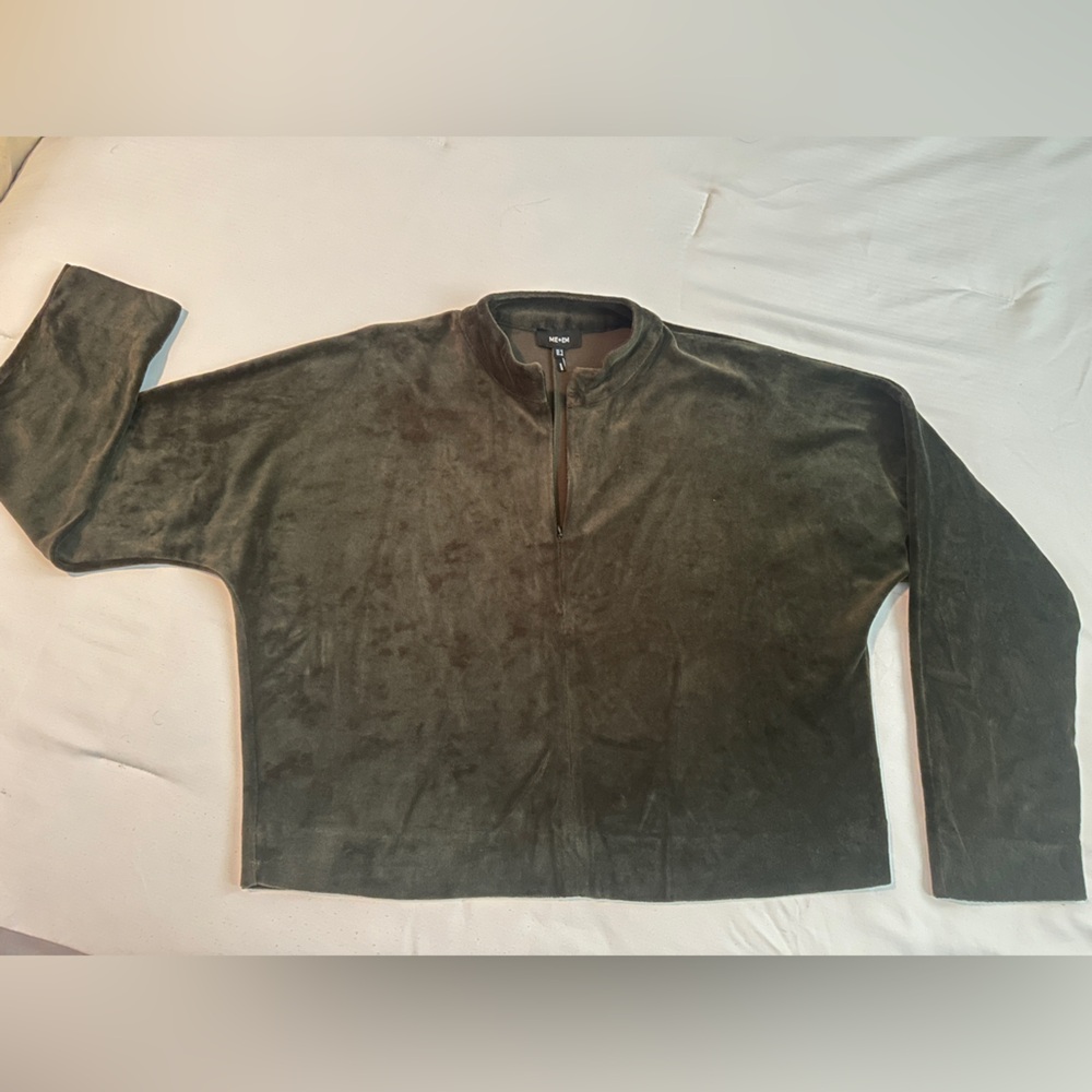 ME+EM Forest Green velvet Half-Zip Top